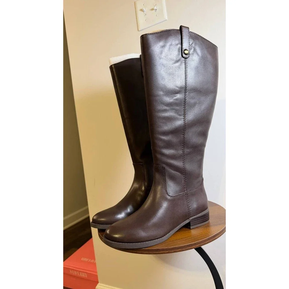 INC Fawne Boots 8M Chocolate Leather Knee‑High Riding Round Toe NIB msrp$189 - Picture 7 of 15